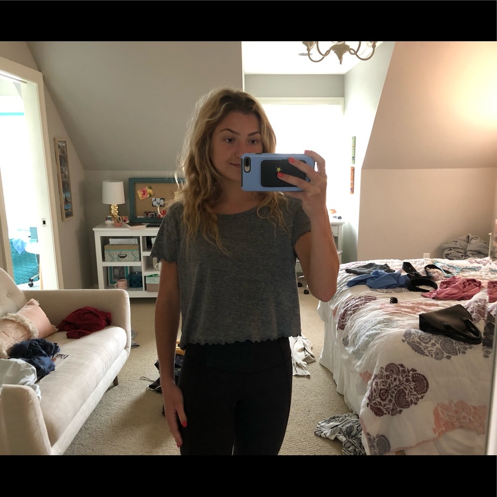 Gray Ruffled Cropped Tee